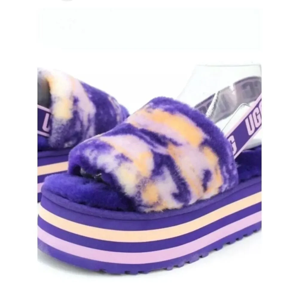 UGG Disco Marble Slide in the Violet Night pink Tie-Dye Fluff Platform Slide 9